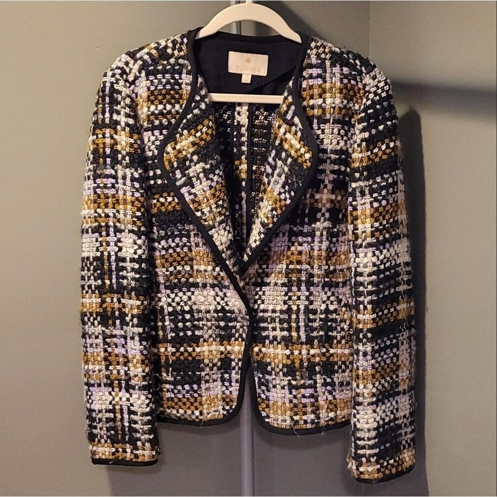 Etcetera Women's Plaid Boucle Tweed Blazer Jacket, Size 12, Black & Multi